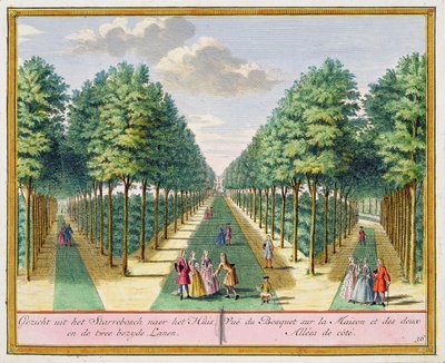 Hendrick de LethとMatthias Brouerius Van NidekによるHet Zegenpralent Kennemerlantからの家と2つの側の道、Watervlietへの森の眺め、c.1700-1730公開 作： Dutch School