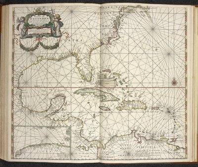 西インド諸島、「The great new Augmented Sea Atlas or te Water World」より。 地球のすべての海岸をため息で見せて...」、Claas Jansz Vooght著 作： Dutch School