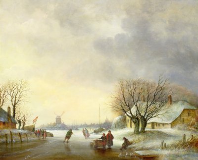 風車のある冬景色 作： Dutch School