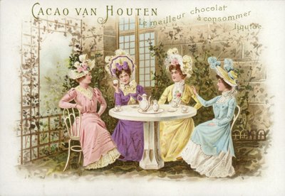 庭にいる女性、チョコレートを飲む 作： Dutch School