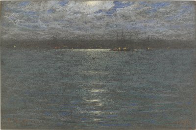 夜：港、1894（茶色の紙にパステル） 作： Dwight William Tryon