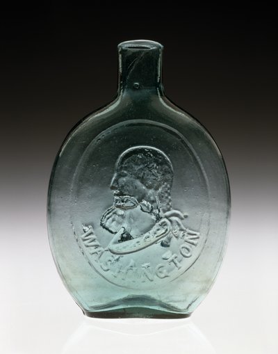 図柄入りフラスコ、1847年頃（非鉛ガラス 作： Dyottville Glass Works