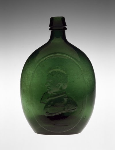 図柄入りフラスコ、1847年頃（非鉛ガラス 作： Dyottville Glass Works