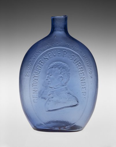 図柄入りフラスコ、1847年頃（非鉛ガラス 作： Dyottville Glass Works