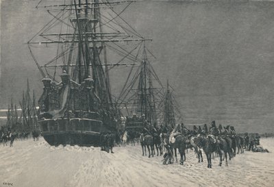 「フランス共和国の軽騎兵によるオランダ艦隊の捕獲、1795 年 1 月」、1896 年 作： E.G.H. Del