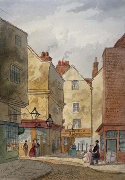 クロスフェアとミドルストリートの眺め、ウェストスミスフィールド、ロンドン市、1867年 作： EH Dixon