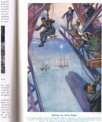 フォースブリッジの構築、「陸と海の不思議」のイラスト、1914年、ロンドン、カッセル 作： E.S. Hodgson