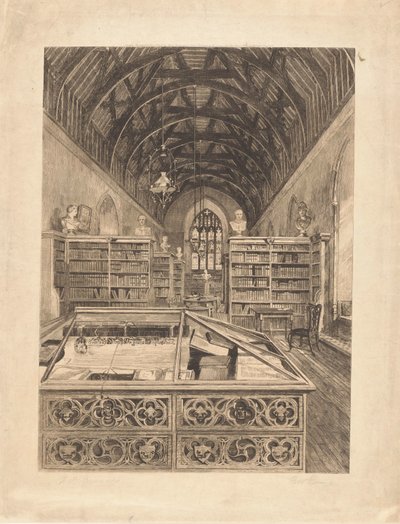 図書館の内部 作： E.W. Evans (signed by artist)