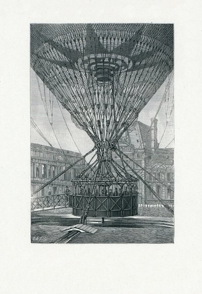 熱気球、パブを使用したパノラマ表示プラットフォーム。 c.1880（bw彫刻） 作： E. A. Tilly