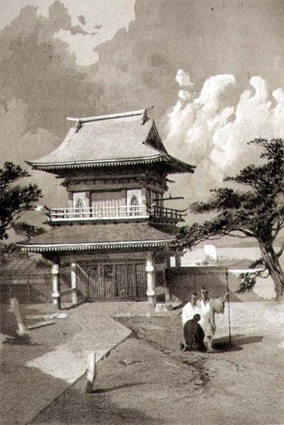 1856年頃、Sarony & Co.社が出版したハコタディの寺院の入り口（リトグラフ） 作： E. Brown