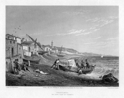 コゴレート、イタリア、コロンバスの生誕地、1828年。 作： E. Finden