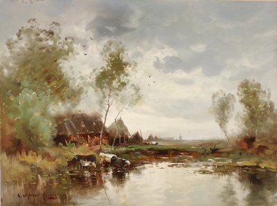 風車のある風景、19 世紀後半から 20 世紀初頭。 作： E. Landseer Harris
