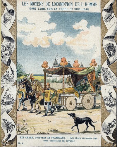 中世の戦車 - A Chatelaine en voyage - イラスト：E Letellier - 歴史的ノートブックの保護、19世紀後半 作： E. Letellier