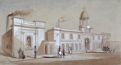 アルバニー・ストリート、セント・パンクラス、ロンドン、c1830にあるグリンブルとブースの蒸留所の眺め 作： E Noyce