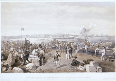 「カミシュ・ブルヌーでケルチへの遠征隊の下船」、1855年 作： E Walker