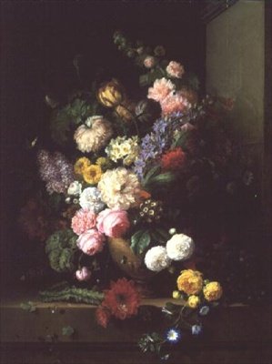 花とブドウの静物、1843 作： E. and Chazal Bruyere