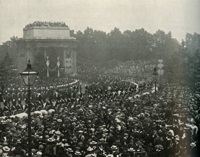 カナディアンプレミアザホンの到着。ハイドパークコーナーのウィルフリッドローリエ、1897年。 作： E. and S. Woodbury