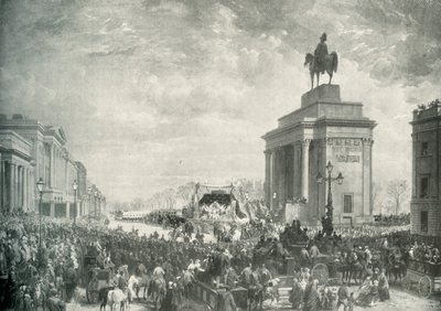 ウェリントン公爵の葬儀、アプスリー邸通過、1852年11月18日、c1897 作： E. and S. Woodbury