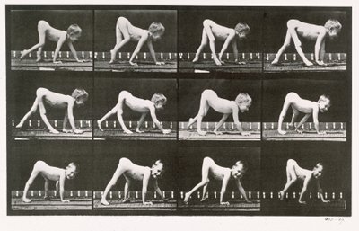 障害者の少年が這う、「動物の移動」からのプレート539、1887 作： Eadweard Muybridge