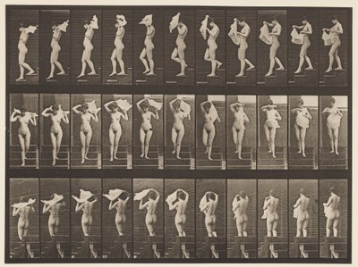 プレート133。降順階段、肩にハンカチを投げる、1872〜1885 作： Eadweard Muybridge