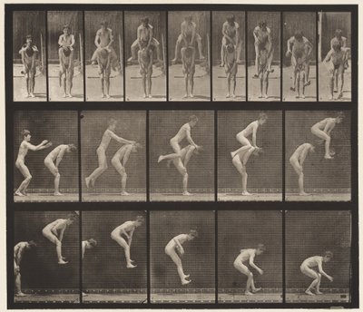プレート167ジャンプ、男の子の背中越しに（リープフロッグ 作： Eadweard Muybridge