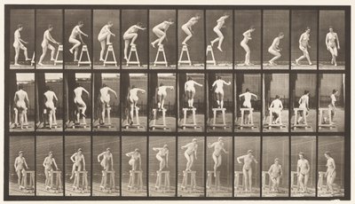 プレート171。トレッスルを踏む。ジャンプダウン、ターン 作： Eadweard Muybridge