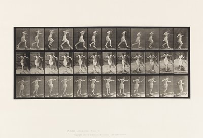 プレート175。釣り竿と缶で飛石で小川を渡る 作： Eadweard Muybridge