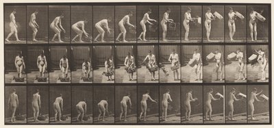 プレート213。バスケットを持ち上げて空にする 作： Eadweard Muybridge