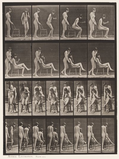 プレート239。立っている人、座っている人、足を組んでいる人。 作： Eadweard Muybridge