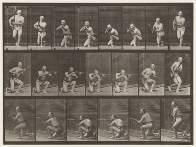 プレート356。ひざまずき、発砲、上昇 作： Eadweard Muybridge
