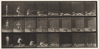 プレート358。仰向けに横たわって、発砲、1872年から1885年 作： Eadweard Muybridge