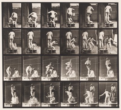 プレート407。2つのモデル、8つのバケツの水を1つに注ぐ 作： Eadweard Muybridge