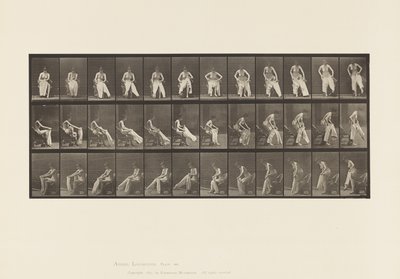 プレート420.トイレ;椅子から立ち上がり、服を着る、1885 作： Eadweard Muybridge