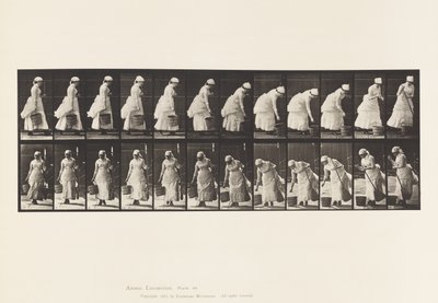 プレート437バケツを置いて掃く準備をする 作： Eadweard Muybridge