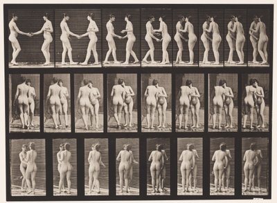 プレート444。握手とキスをする2つのモデル 作： Eadweard Muybridge