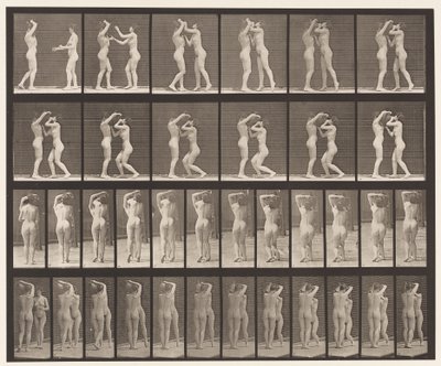プレート445。2つのモデル-1の肩に水瓶から飲む-8 作： Eadweard Muybridge