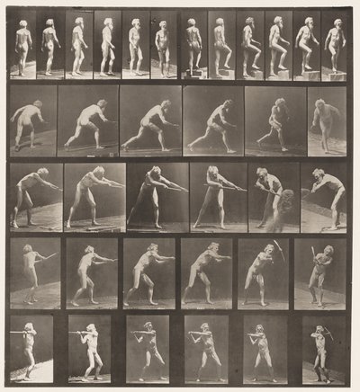 プレート521。A、ウォーキング。 B、昇順ステップ; C、投擲ディスク 作： Eadweard Muybridge
