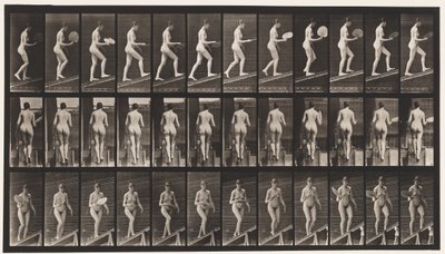 プレート78. Ascending Incline、Flirting A Fan、1872-1885 作： Eadweard Muybridge