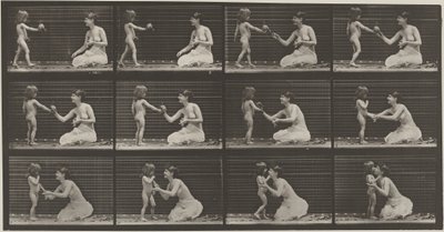 プレート番号465女性に花束を渡す子供、1887年（写真）。 作： エドワード・マイブリッジ