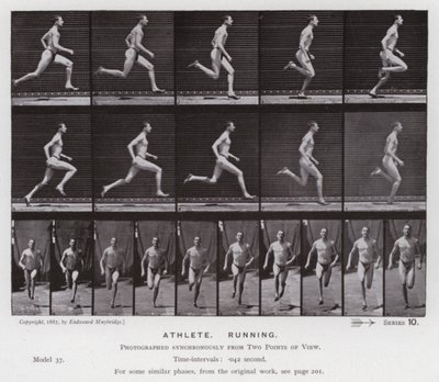 動いている人間の姿。アスリート、ランニング（モノクロ写真 作： Eadweard Muybridge