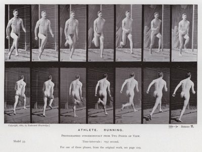 動いている人間の姿。アスリート、ランニング（モノクロ写真 作： Eadweard Muybridge