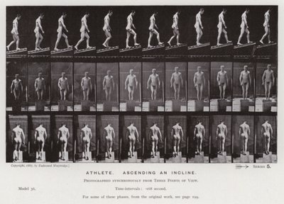 動きのある人間像傾斜を登るアスリート（モノクロ写真 作： Eadweard Muybridge