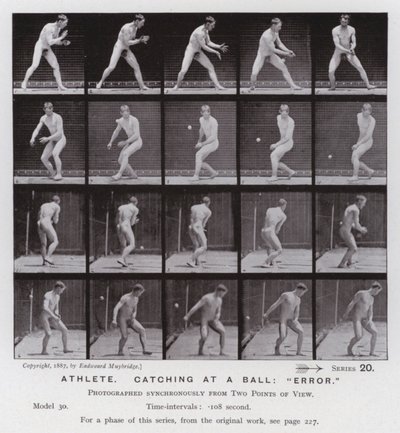 動きのある人間像。アスリート、キャッチボールで「エラー」（モノクロ写真 作： Eadweard Muybridge