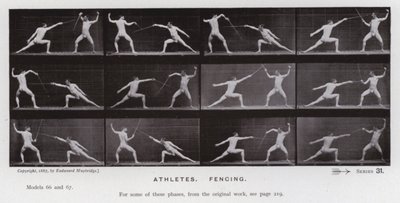 躍動する人間像。アスリート、フェンシング（モノクロ写真 作： Eadweard Muybridge