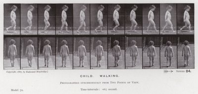 動く人間の姿。子供、歩行（モノクロ写真 作： Eadweard Muybridge
