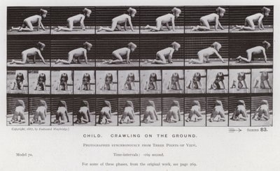 動いている人物：子供、地面を這う 作： Eadweard Muybridge