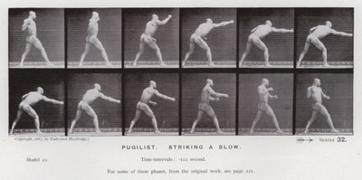 動いている人間の姿。殴り合いをする闘士（モノクロ写真 作： Eadweard Muybridge