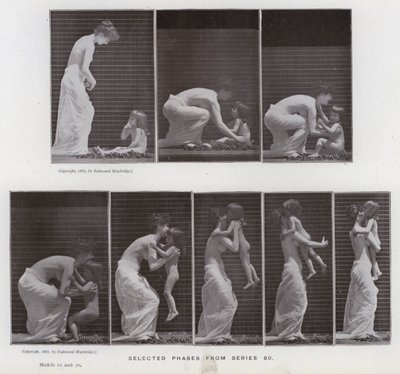 動きのある人間像。シリーズ80からの選択段階（モノクロ写真 作： Eadweard Muybridge