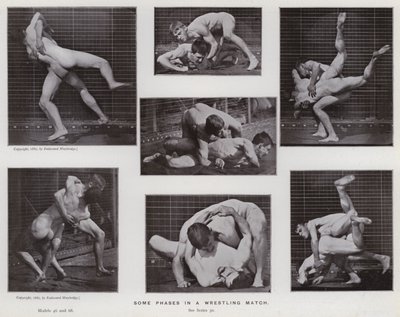 動きのある人間像。レスリングの試合におけるいくつかの局面（モノクロ写真 作： Eadweard Muybridge