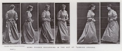動く人間の姿。振り向く」という行為の中で起こるいくつかの局面（モノクロ写真 作： Eadweard Muybridge